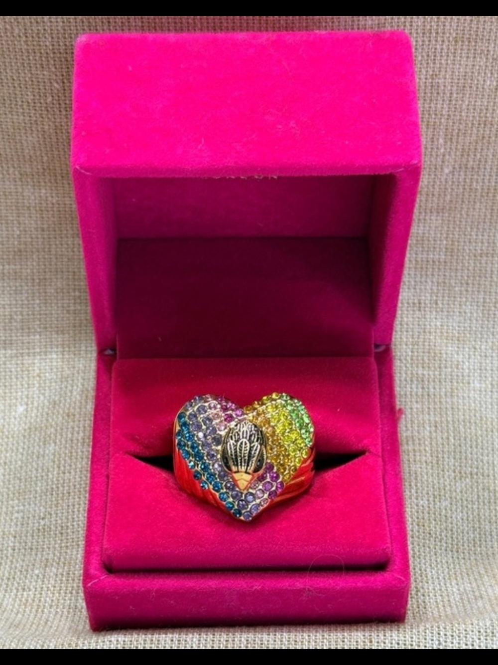 Kurt Geiger Multicolor Crystal Heart Ring Size 8